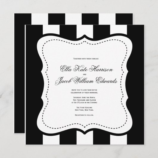  uitnodiging voor een zwarte en witte bruiloft (Voorkant / Achterkant)