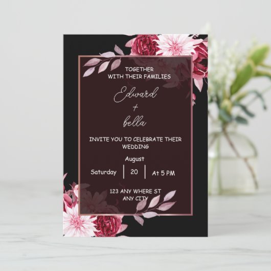 uitnodiging voor een zwarte en witte bruiloft (Staand voorkant)