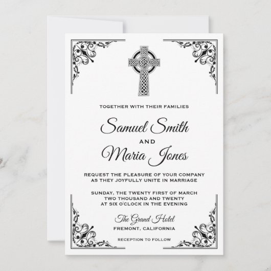 Uitnodiging voor een zwarte en witte Keltische kru (Voorkant)