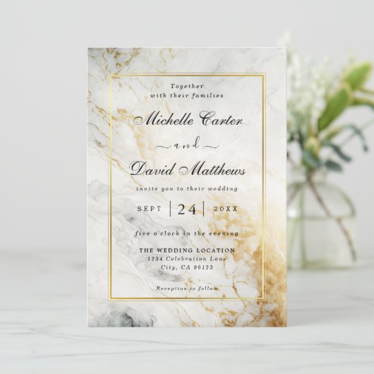 Uitnodiging voor een zwarte en witte marmer (Staand voorkant)