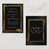 Uitnodiging voor een zwarte gouden bruiloft met ri (Voorkant / Achterkant)