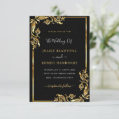 Uitnodiging voor een zwarte gouden bruiloft met uw (Staand voorkant)