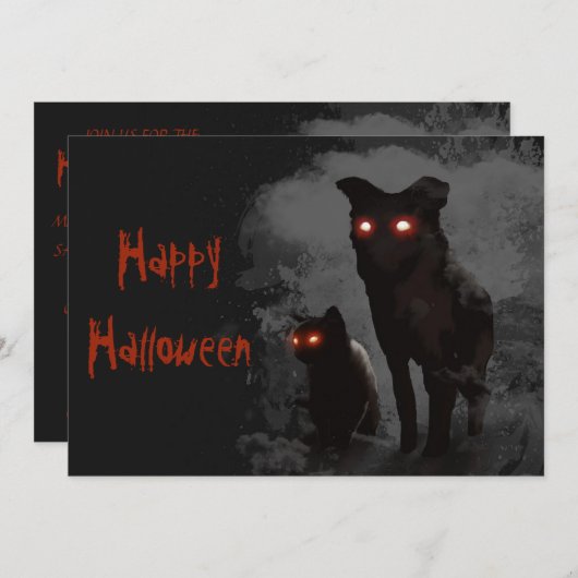 Uitnodiging voor een zwarte kat en een zwarte hall (Voorkant / Achterkant)