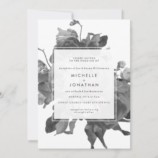 Uitnodiging voor een zwarte moderne Roos (Voorkant)