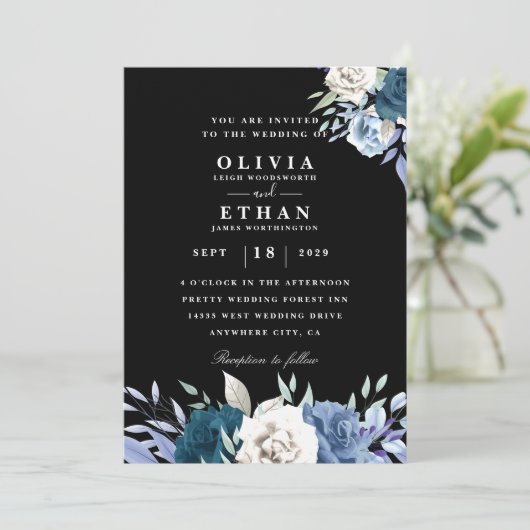 uitnodiging voor een zwarte witte en blauwe bruine (Staand voorkant)