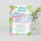 Uitnodiging voor een zwembadfeest eenhoorn verjaar (Staand voorkant)