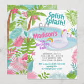 Uitnodiging voor een zwembadfeest eenhoorn verjaar (Voorkant / Achterkant)