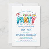 Uitnodiging voor een zwembadfeest in levendige gra (Voorkant)