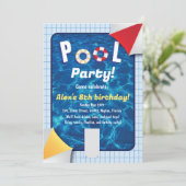 Uitnodiging voor een zwembadfeest met drijvers (Staand voorkant)