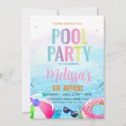 Uitnodiging voor een zwembadfeest Tropisch feest Z (Voorkant)