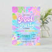 Uitnodiging voor een zwembadfeest, Zomer Glow neon (Staand voorkant)