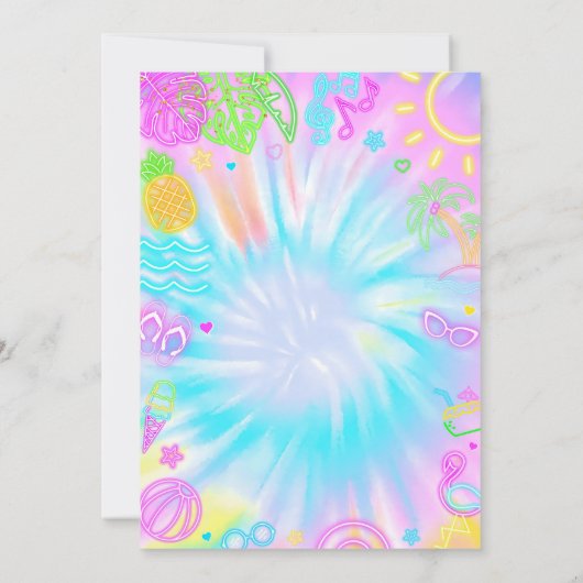 Uitnodiging voor een zwembadfeest, Zomer Glow neon (Achterkant)