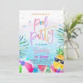 Uitnodiging voor een zwembadfeestje Tropisch feest (Staand voorkant)