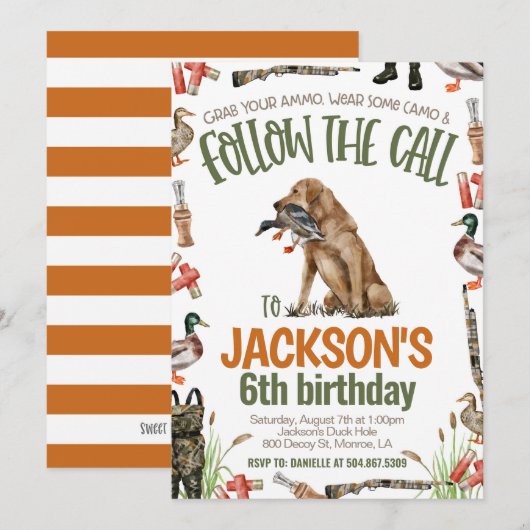 Uitnodiging voor eendenjacht op verjaardag (Voorkant / Achterkant)