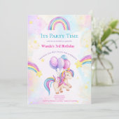Uitnodiging voor eenhoorn- en regenboogfeestje voo (Staand voorkant)