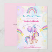 Uitnodiging voor eenhoorn- en regenboogfeestje voo (Voorkant / Achterkant)