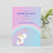 Uitnodiging voor eenhoornfeest met glans & wolken (Staand voorkant)