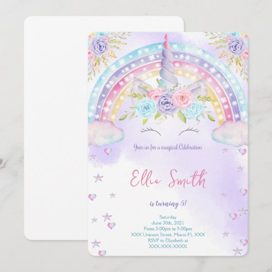 Uitnodiging voor eenhoornkinderen  (Voorkant / Achterkant)