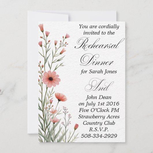 Uitnodiging voor eenvoudig repetitiediner (Voorkant)