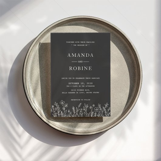 Uitnodiging voor eenvoudige bruiloft in zwart-wit