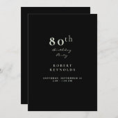 Uitnodiging voor eenvoudige zwarte 80ste verjaarda (Voorkant / Achterkant)