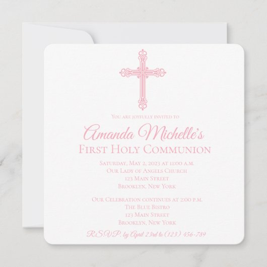 Uitnodiging voor Eerste Communie met Kruis en Vier (Voorkant)