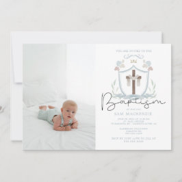 Uitnodiging voor eerste doop blauwe jongens foto