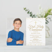 Uitnodiging voor Eerste Heilige Communie Foto met  (Staand voorkant)