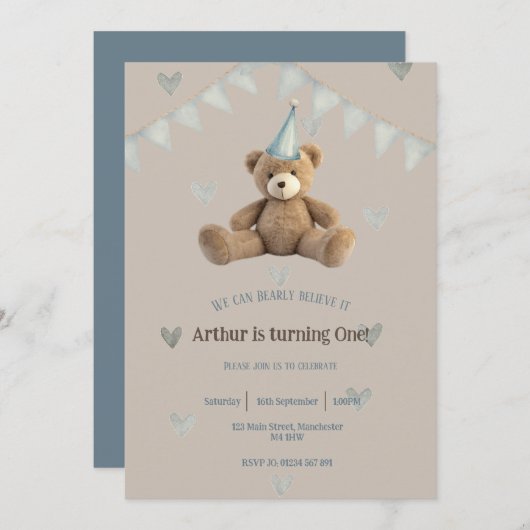 Uitnodiging voor eerste verjaardag (Voorkant / Achterkant)