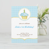 Uitnodiging voor eerste verjaardag kleine Cupcake (Staand voorkant)