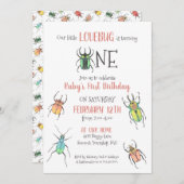 Uitnodiging voor Eerste Verjaardag Liefde Bugs (Voorkant / Achterkant)