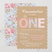 Uitnodiging voor eerste verjaardag meisje - Shabby (Voorkant / Achterkant)