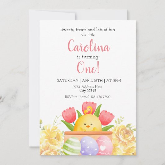 Uitnodiging voor eerste verjaardag Pasen (Voorkant)