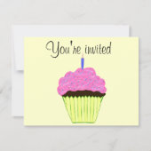 Uitnodiging voor eerste verjaardag roze cupcake aa (Voorkant)