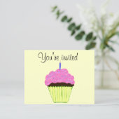 Uitnodiging voor eerste verjaardag roze cupcake aa (Staand voorkant)
