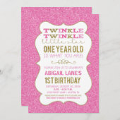 Uitnodiging voor eerste verjaardag Twinkle Star Ro (Voorkant / Achterkant)