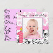 Uitnodiging voor eerste verjaardag van Baby Girl (Voorkant / Achterkant)