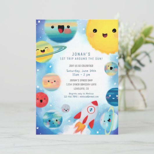 Uitnodiging voor eerste verjaardag van buitenruimt (Staand voorkant)