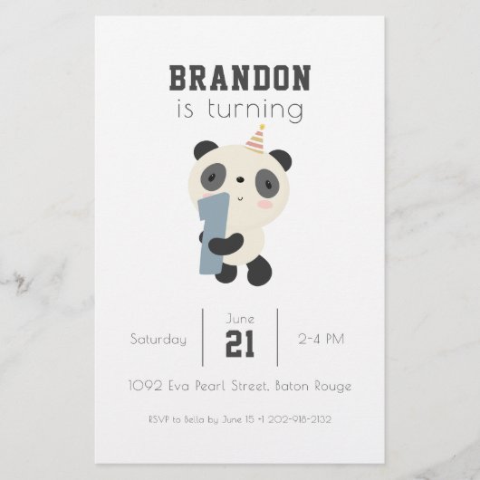  uitnodiging voor eerste verjaardag van Cute Panda Briefpapier (Voorkant)