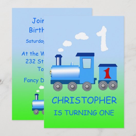 Uitnodiging voor eerste verjaardag van de kleine t (Voorkant / Achterkant)