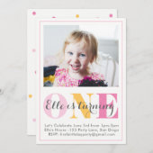 uitnodiging voor eerste verjaardag van meisje (Voorkant / Achterkant)