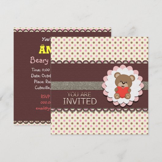 Uitnodiging voor eerste verjaardag van mijn Beary (Voorkant / Achterkant)