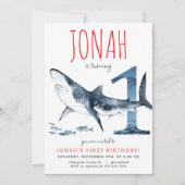 Uitnodiging voor eerste verjaardag van Shark (Voorkant)