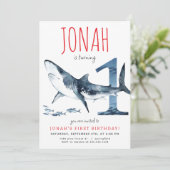 Uitnodiging voor eerste verjaardag van Shark (Staand voorkant)