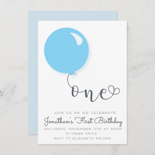 Uitnodiging voor eerste verjaardagsballon (Voorkant / Achterkant)