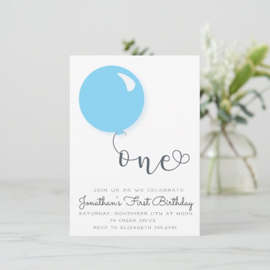 Uitnodiging voor eerste verjaardagsballon (Staand voorkant)