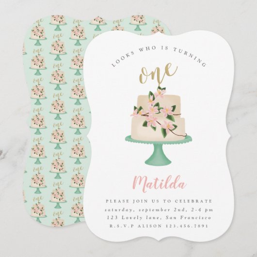 Uitnodiging voor eerste verjaardagstaart (Voorkant / Achterkant)