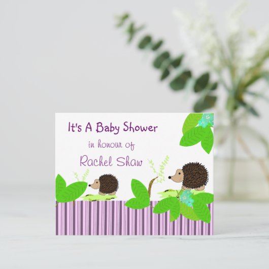 Uitnodiging voor egel-Baby shower (Staand voorkant)