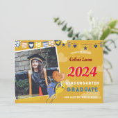 Uitnodiging voor eindexamen kleuterschool met foto (Staand voorkant)