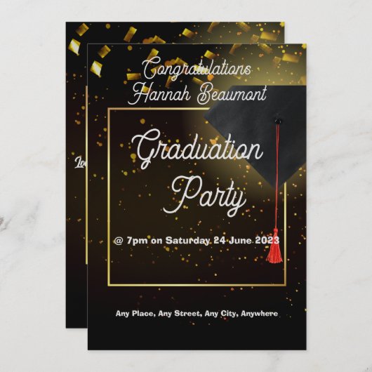 Uitnodiging voor eindexamenfeest - bewerkbare teks (Voorkant / Achterkant)